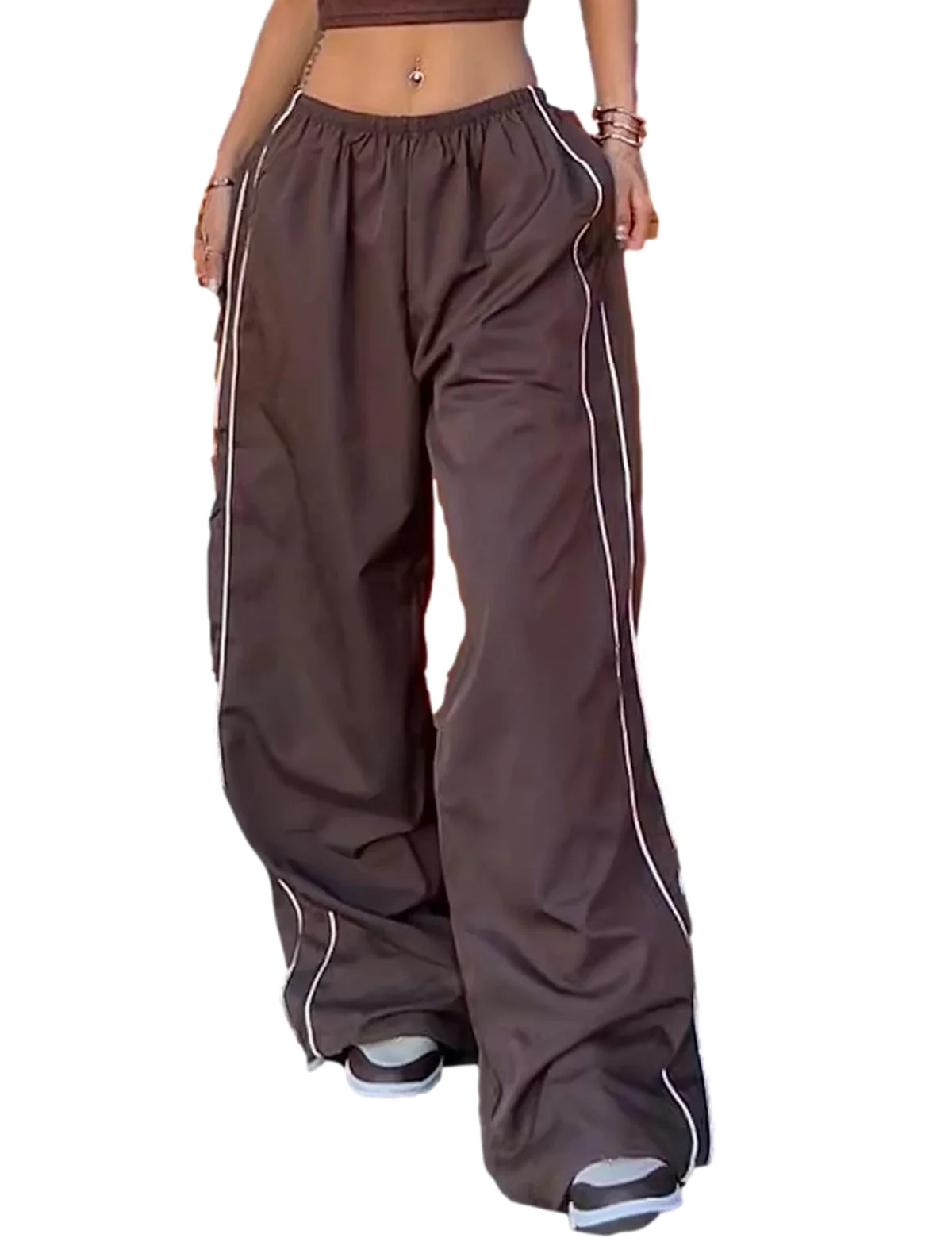 Shebote Womens Parachute Pants Wide Leg Baggy Pants Y2K Elastic Waist Jogger Sweatpants Track Pants 