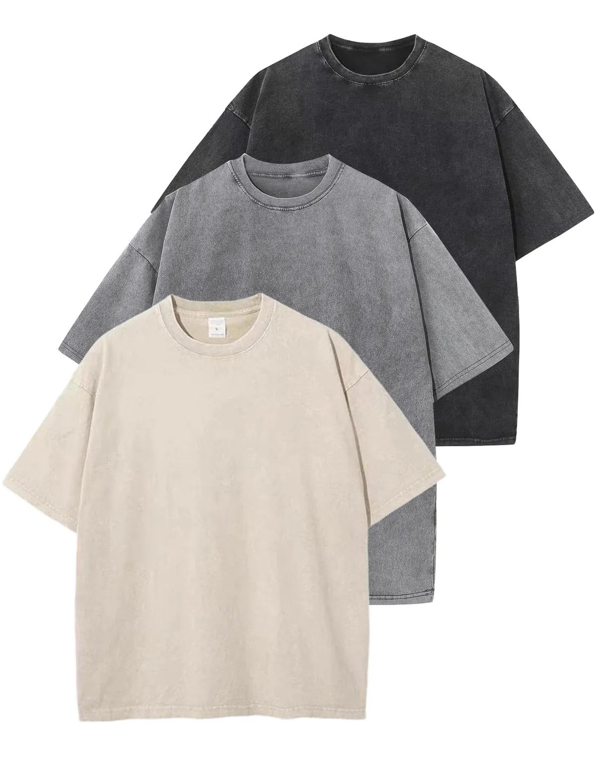 Arssm 3 Pack Men Oversized T Shirts Vintage Tee Loose Fit Short Sleeve Casual Streetwear Baggy Washe